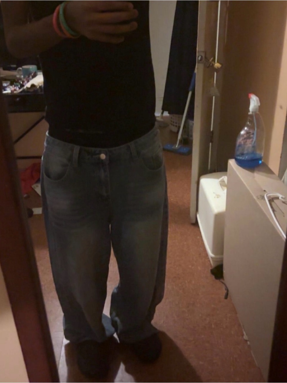 Wide Leg Women's Jeans in Faded Blue Denim
